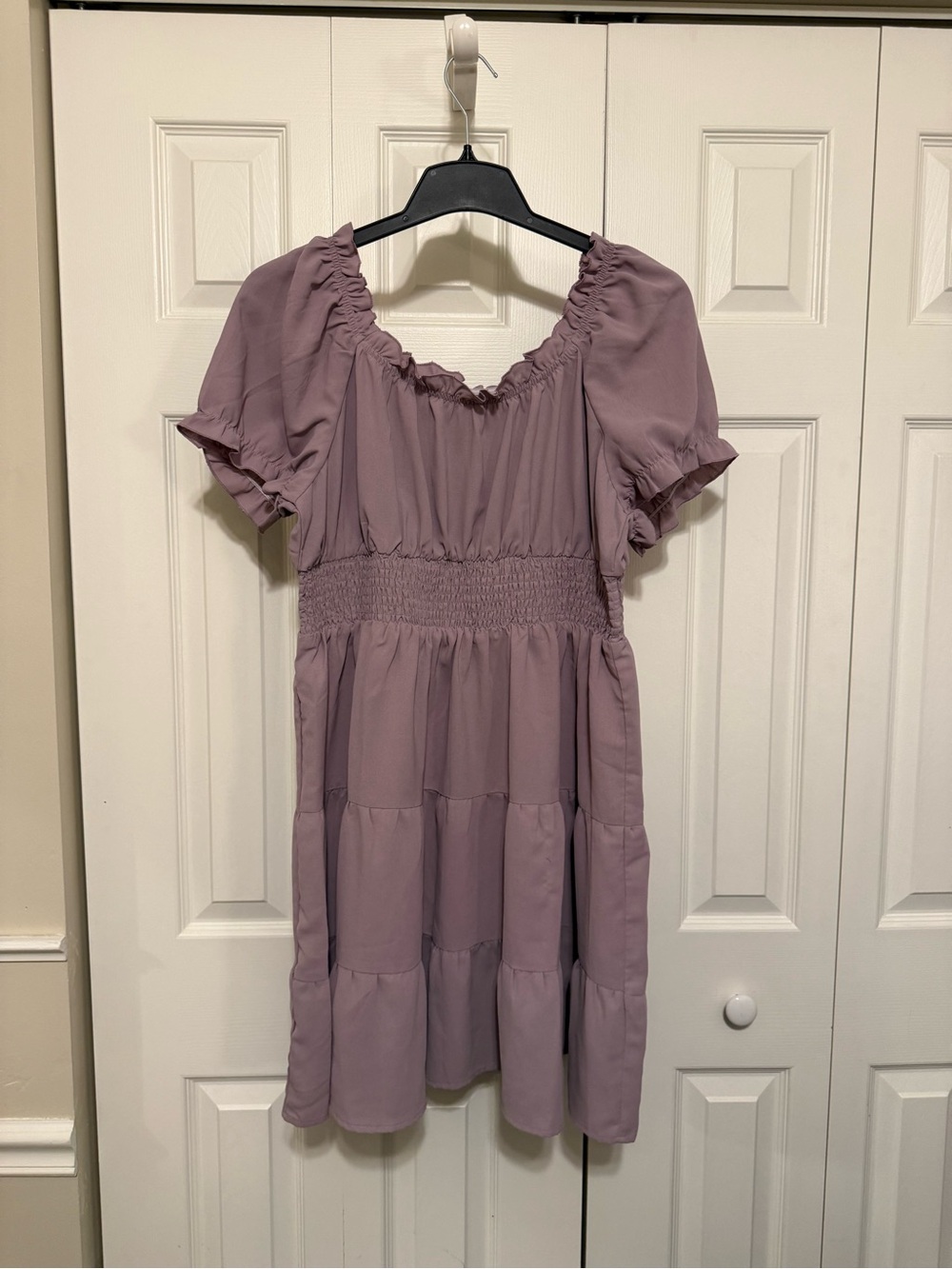 Girls' Lavender Puff-Sleeve Smocked Waist Dress